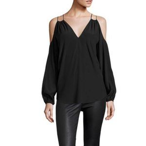 RAMY BROOK - NAVY Silk Gigi Cold Shoulder V Neck Blouse - Size XS